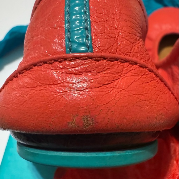 Tieks Poppy Red Flats with Teal Soles - Picture 8 of 11